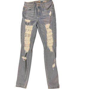 Guess Sexy Curve Womens Distressed Skinny Jeans Size 26 Light Wash Denim